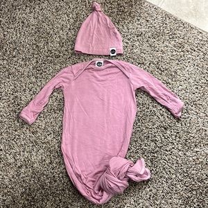 Kb Cute Pink knotted gown and matching hat 0-3m